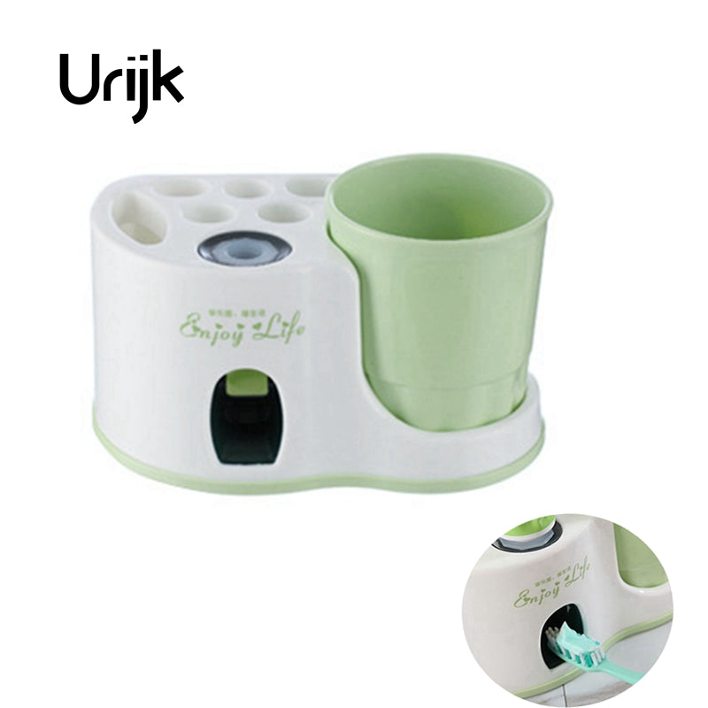 Urijk New Creative Toothbrush Holder Wash Suit Automatic Squeeze Toothpaste Sucker Home Bath set Bathroom Shelves Home Toothpast